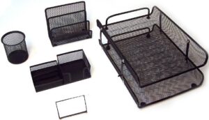 Majestic Goods Office Supply Mesh Desk Set, Black 5 Piece (XQ767B)