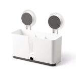 Cetomo Wall Mounted Storage Organizer, Adhesive Self-Draining Shower Caddy, Plastic Shelf with 3 Compartments and Removable Drain Tray for Toiletries Kitchen Utensils Bathroom Cabinet, White