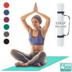 Aduro Sport Yoga Workout Mat, 4MM Thick Yoga Exercise Mat for Home Gym with Exercise Mat Strap (Black)