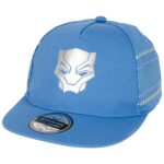 Berkshire Fashions Black Panther Silver Mask Logo Snapback Flat Bill Hat