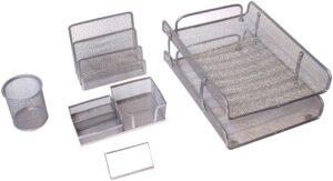 Majestic Goods Office Supply Mesh Desk Set, Silver 5 Piece (XQ767S)